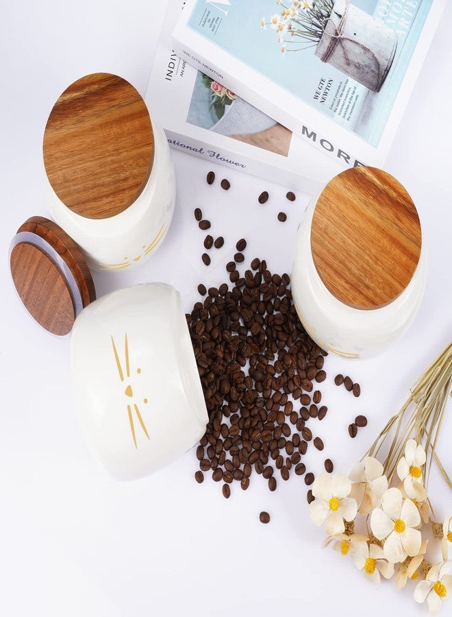 Koolkatkoo Ceramic Cat Canister Set Coffee Tea Sugar Food Storage with Bamboo Lid for the Kitchen Canister Round White Set of 3 - Image 4